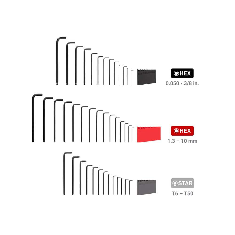 TEKTON Ball End Hex and Star L- Key Set with Holder, 41-Piece (0.050-3/8 in. 1.3-10 mm, T6-T50) (3)