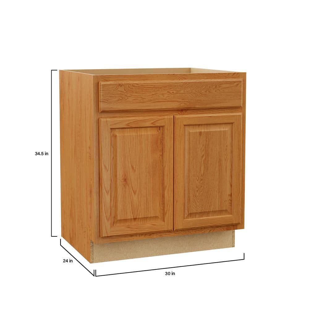 Hampton Bay Hampton 30 in. W x 24 in. D x 34.5 in. H Assembled Base Kitchen Cabinet in Medium Oak (4)