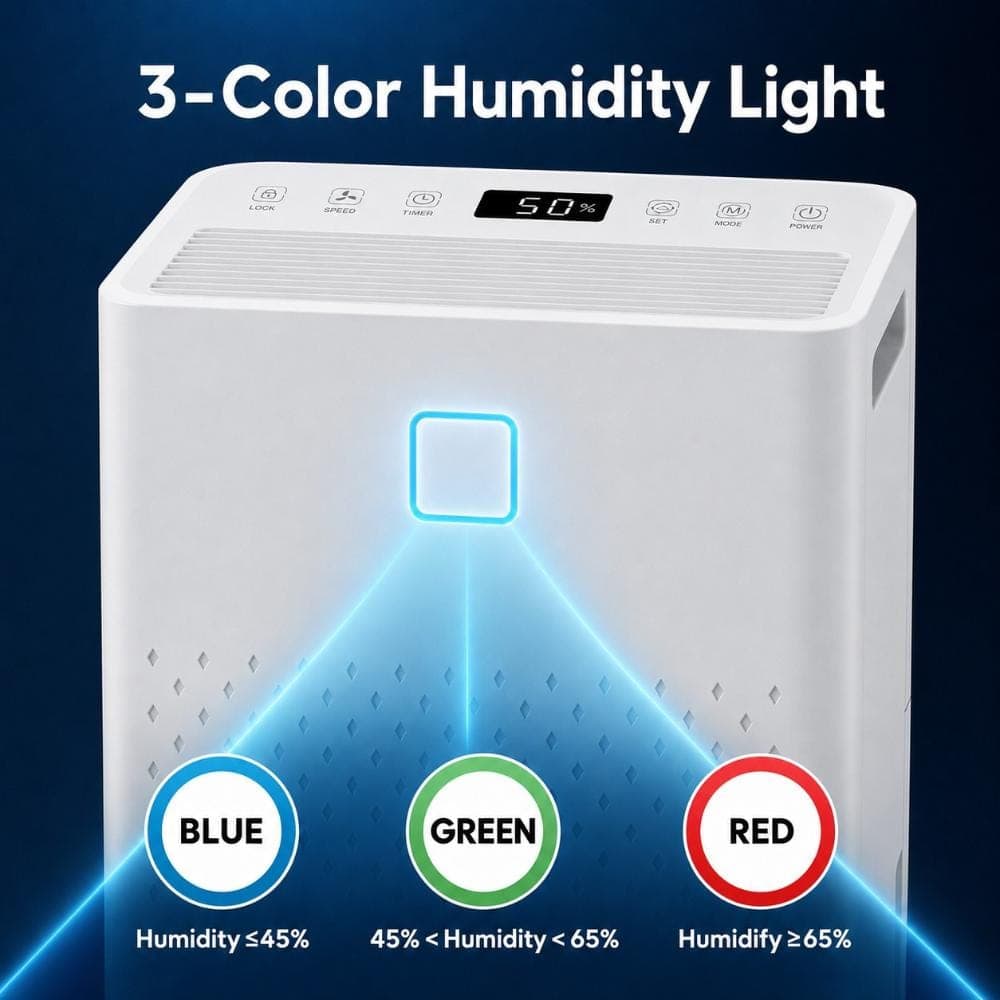WOCK 17 pt. 2000 sq.ft Dehumidifier in White with 2 Speeds, 0.45 Gal. Bucket, Cloth Dry and Sleep Mode, for Bedroom (3)