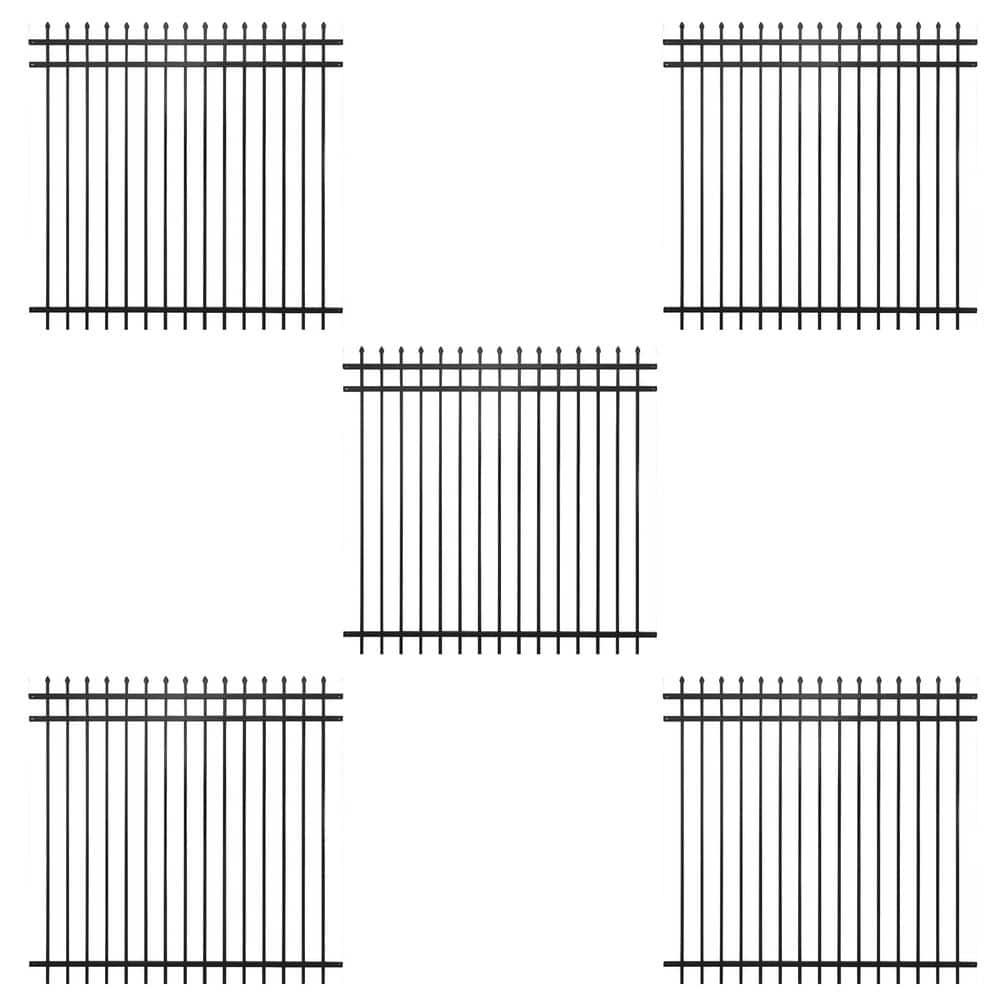 Fencer Wire 6 ft. x 6 ft. Heavy-Duty Steel Spaced Bar Pointed Pinnacle Flat Metal Fence Panel (Pack of 5)