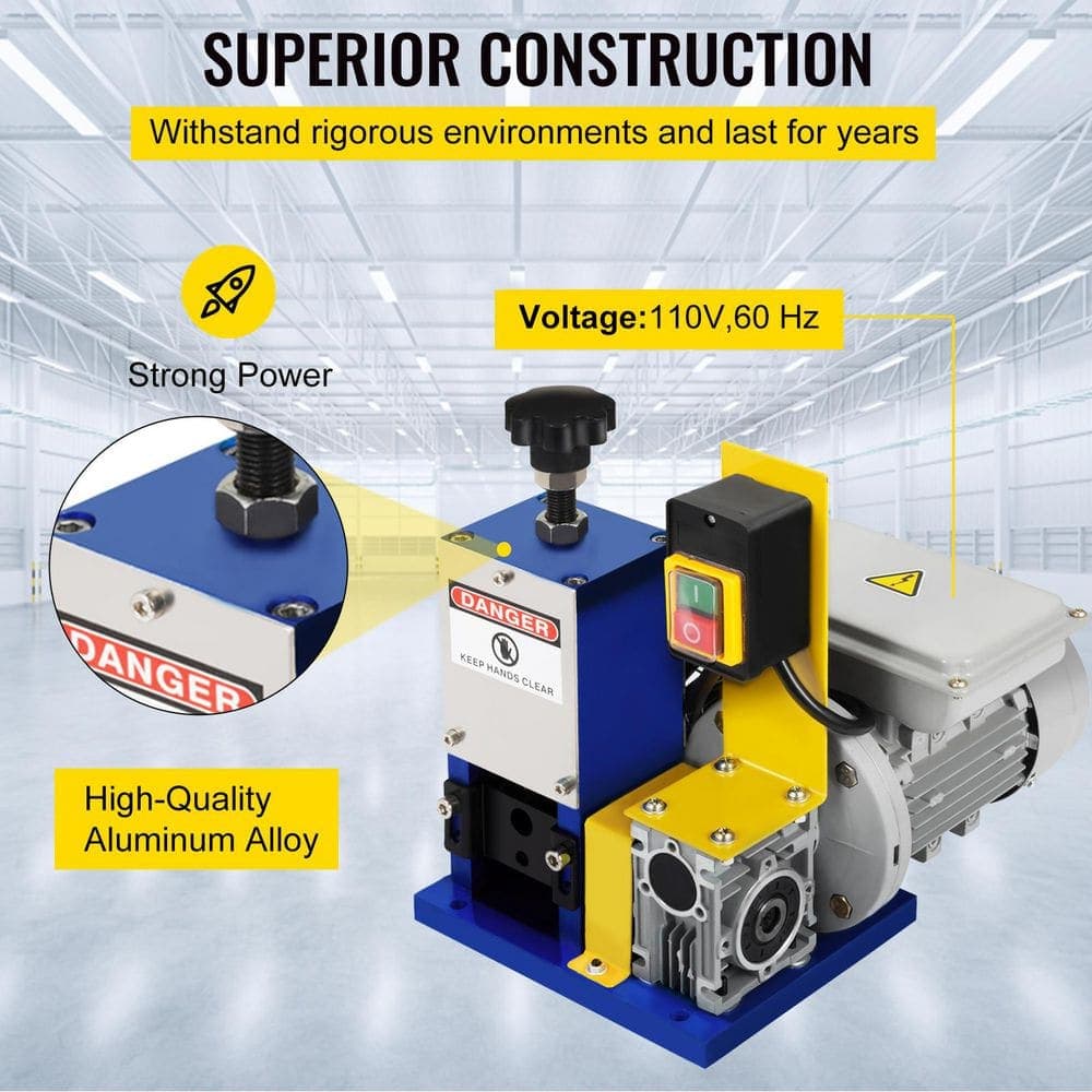 SKYSHALO Automatic Electric Wire Stripping Machine 0. 05in.-0. 98in. Dark Blue Wire Stripper for Scrap Copper Recycling (3)