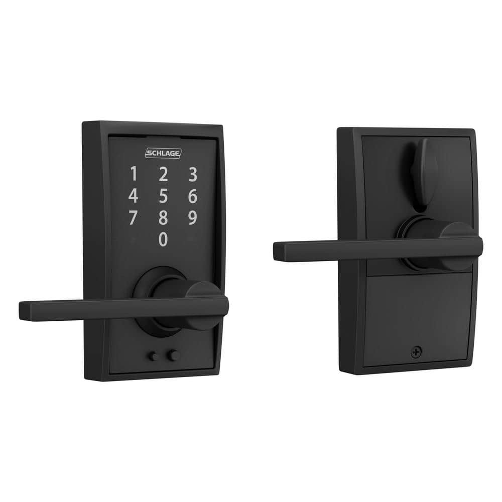 Schlage Century Matte Black Touch Keyless Touchscreen Door Lock with Latitude Handle