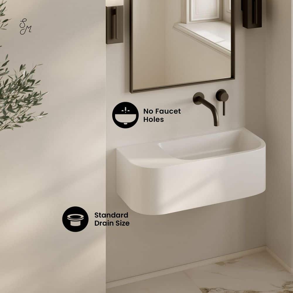 Swiss Madison Carre 25" Solid Surface Oval Wall-Mounted Sink In Matte White (3)