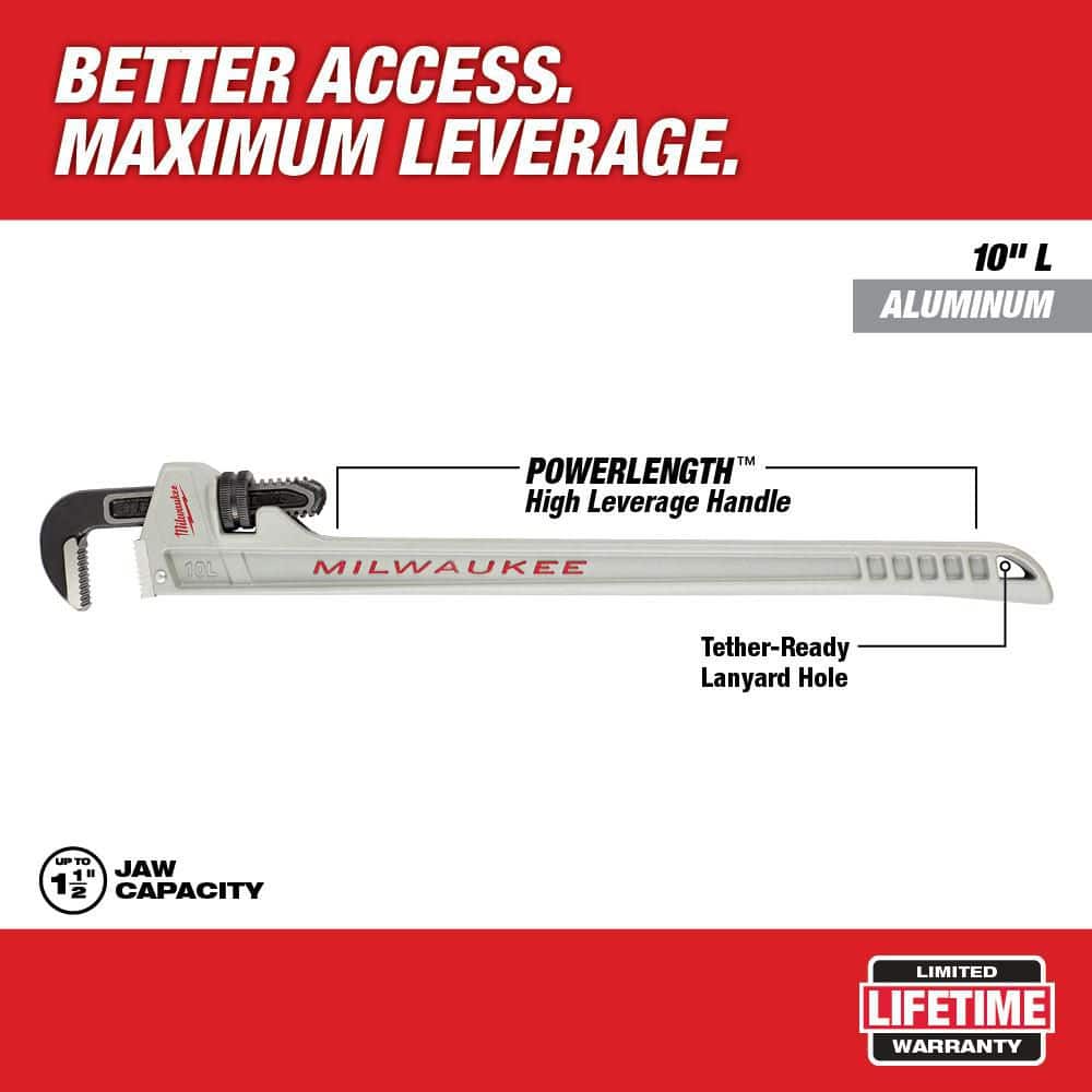 Milwaukee 10 in. Long and 14 in. Aluminum Pipe Wrench with Power Length Handle (2-Piece) (3)