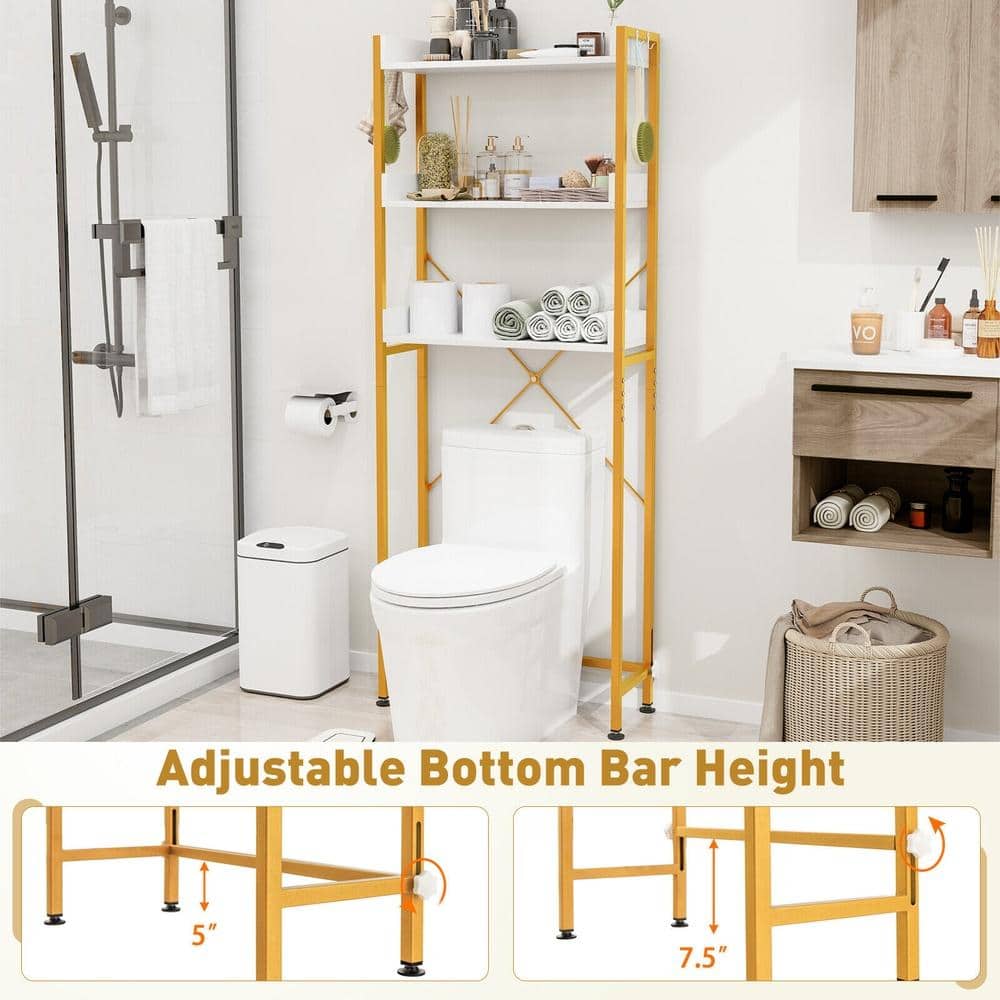 Bunpeony 3-Tier Over-the-Toilet Rack with 4 Hooks Adjustable Bottom Bar 5 to 7.5 in. and X-Brace Support (3)