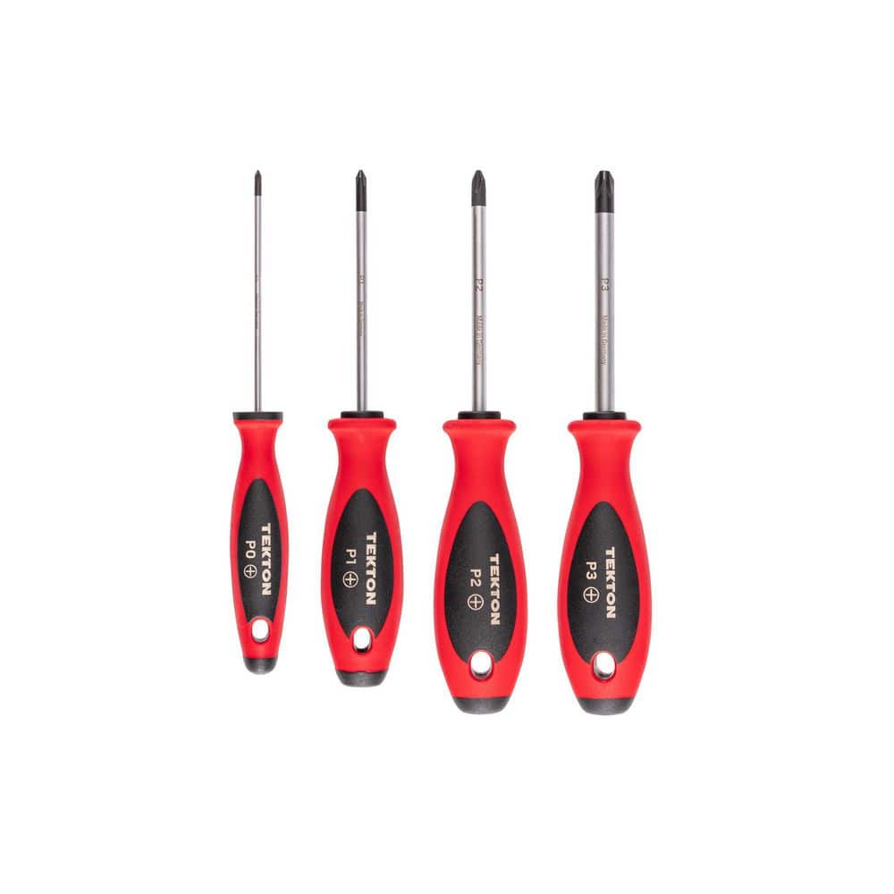 TEKTON Phillips Screwdriver Set-4 Inch Shanks, 4-Piece (#0-#3)