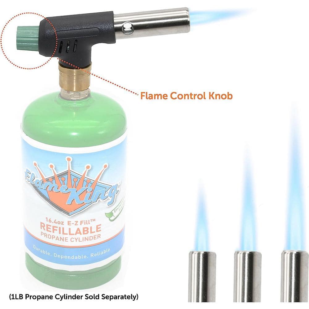 Flame King Mini Propane Blow Torch Head 10K BTU for Kitchen, Soldering, Searing, Charcoal/Fire Pit Lighting (3)