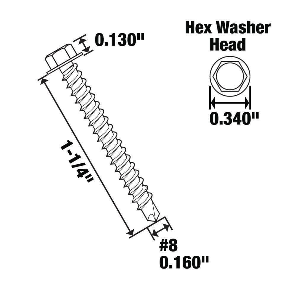 Everbilt #8 1-1/4 in. External Hex Flange Hex-Head-Self-Drilling Sheet Metal Screws (3 Per Pack) (4)