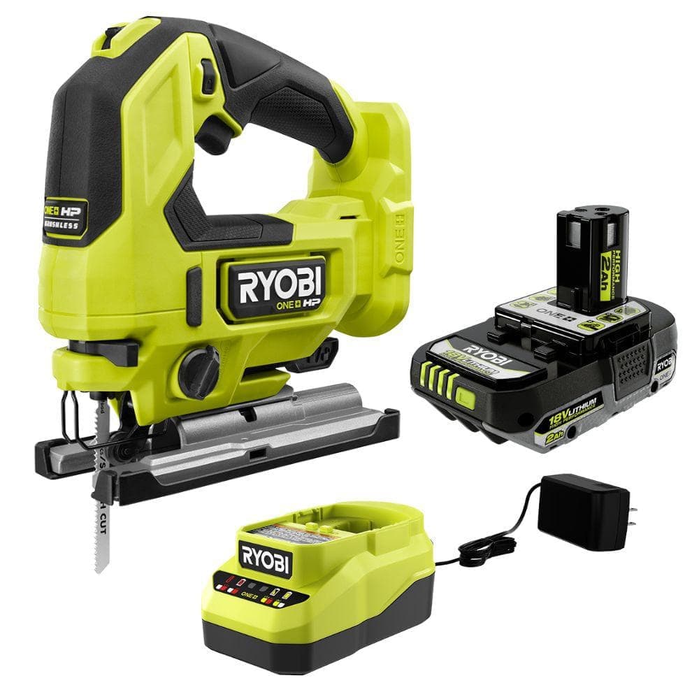 RYOBI ONE+ HP 18V Brushless Cordless Jigsaw Kit with 2.0 Ah HIGH PERFORMANCE Battery and Charger
