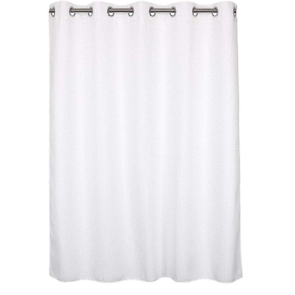JFVKAF Cotton Blend No Hook Shower Curtain with Snap Liner Water Repellent Hotel Grade White 71 x 74 (1)