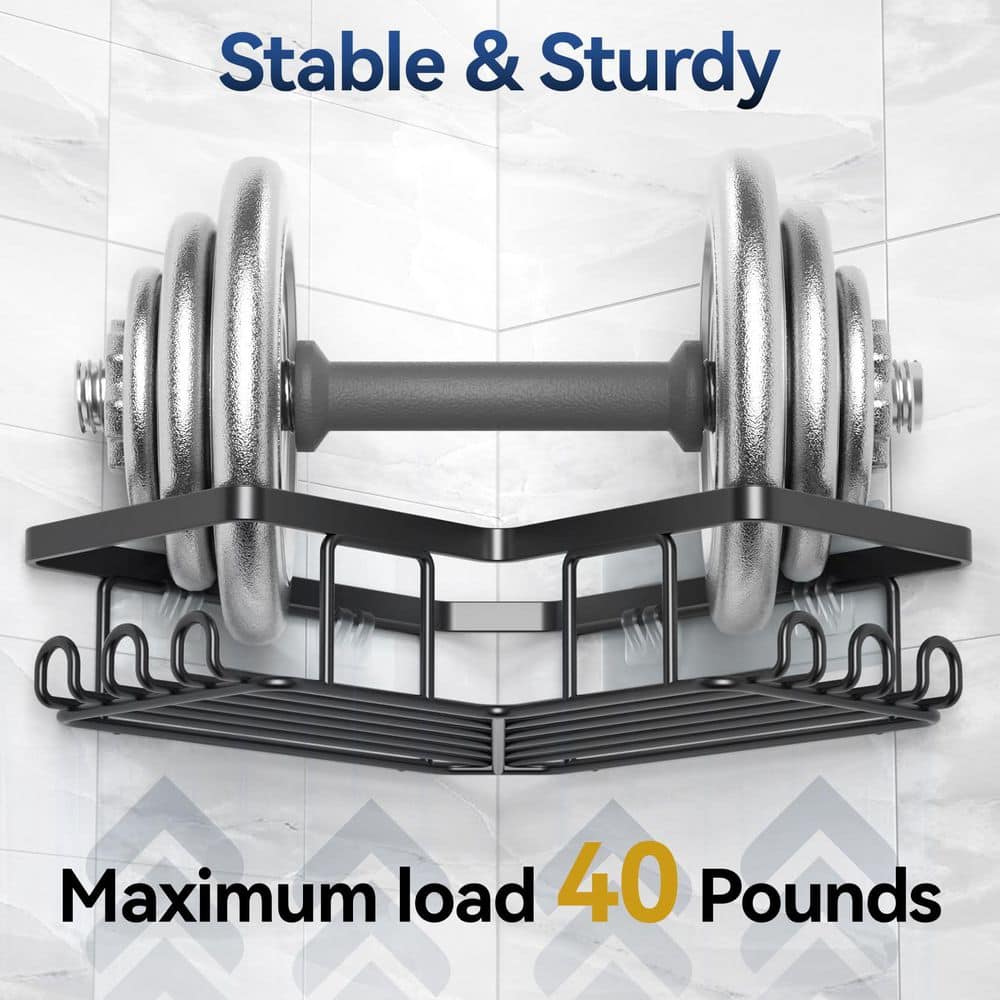 Wudkey 3 Pack Stainless Steel Rustproof Shower Caddy with Soap Holder and 12 Hooks, No Drilling Wall Mounted Rack in Black (3)