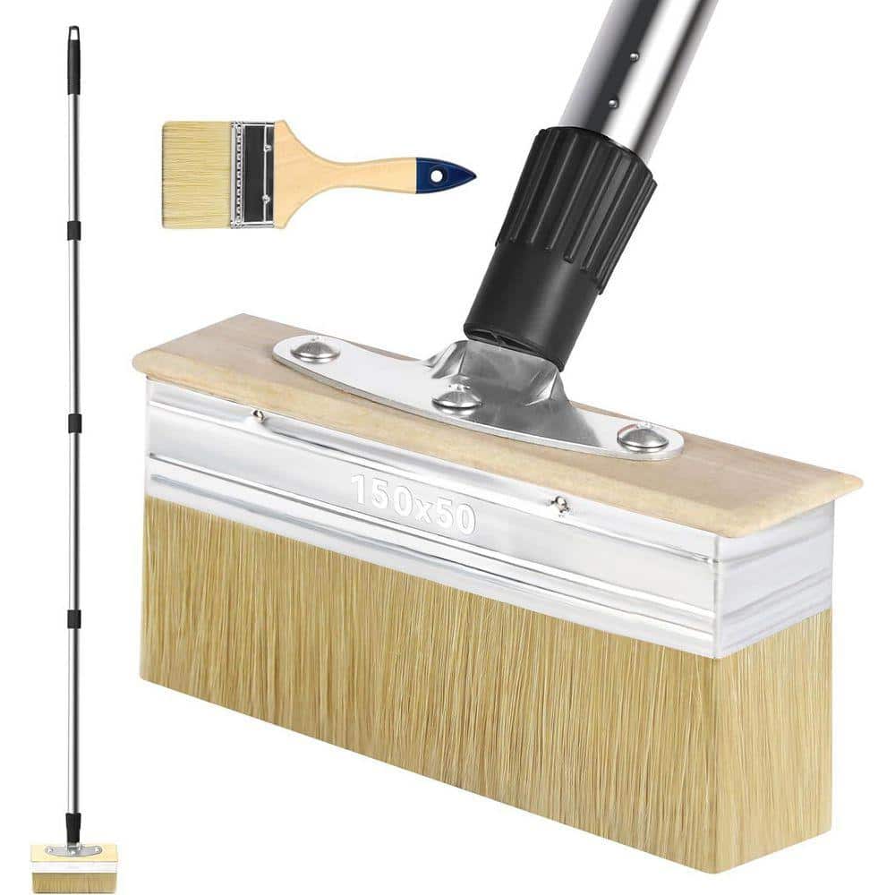 KIWDZFU 60 Extension Pole Deck Stain Brush Applicator Set 6 Wide Brush and 3 Brush for Wood Deck Masonry Fence Wall Furniture