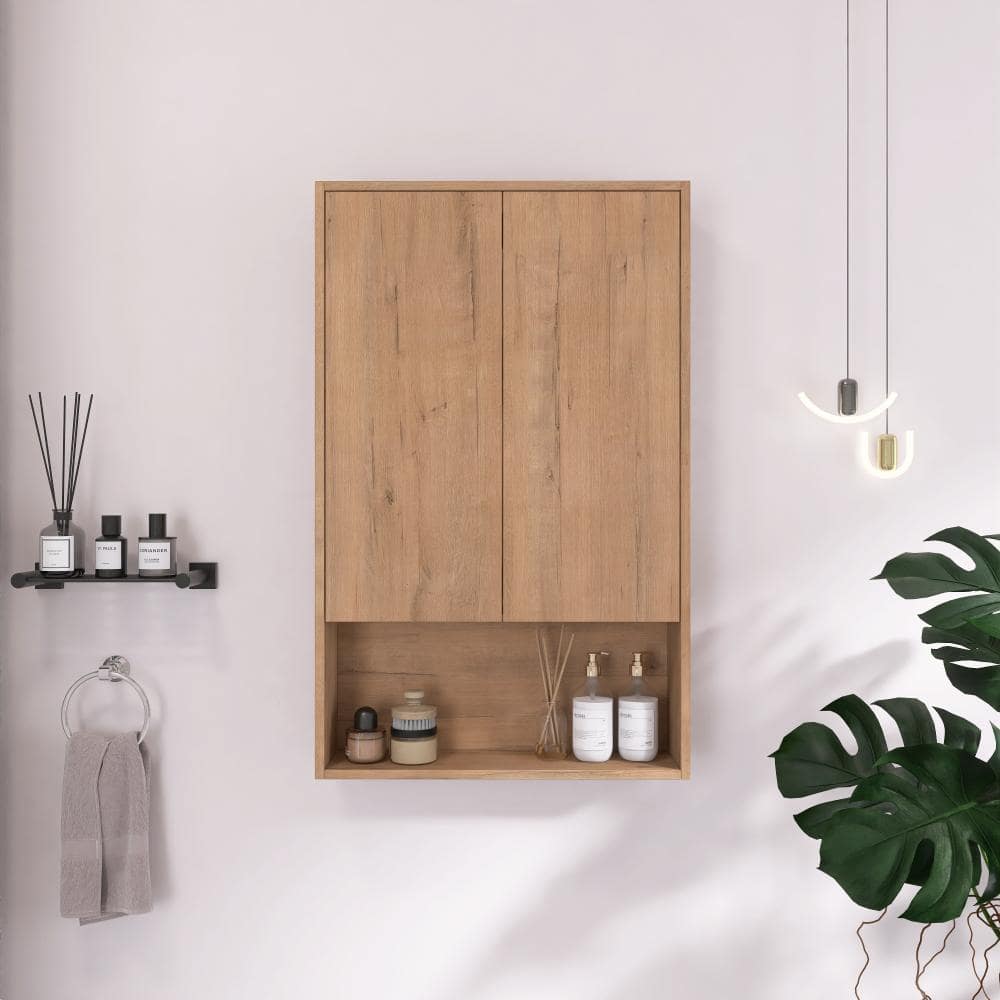 UPIKER 23.3 in. W x 5.9 in. D x 37.4 in. H Bathroom Storage Wall Cabinet in Imitative Oak (1)
