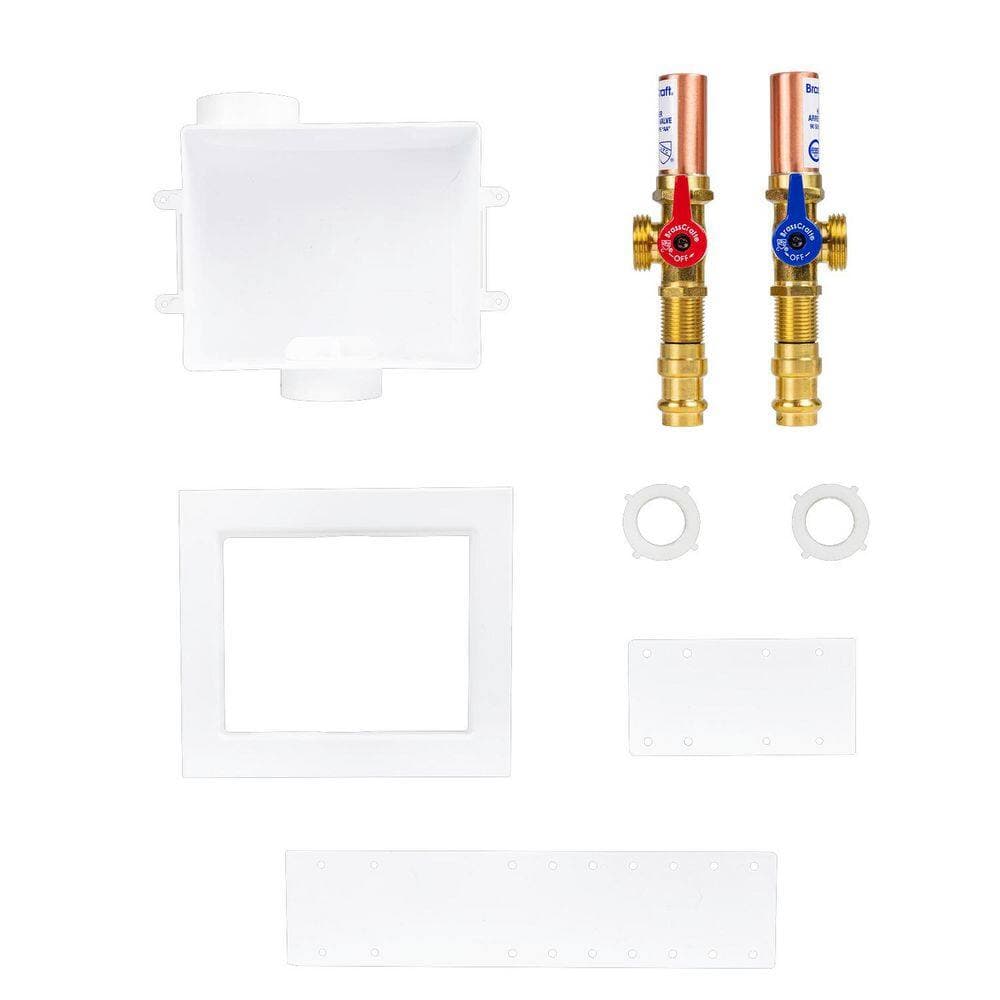 BrassCraft 1/2 in. NOM Press Connect x 3/4 in. MHT Brass Washing Machine Valves (1/4 Turn) with Outlet Box and Hammer Arrestors (2)