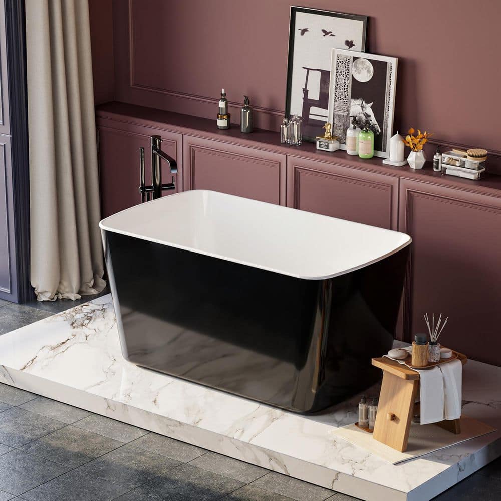 INSTER Muse White Acrylic Rectangle Flatbottom Freestanding Non-Whirlpool Soaking Bathtub Include Interior Seat