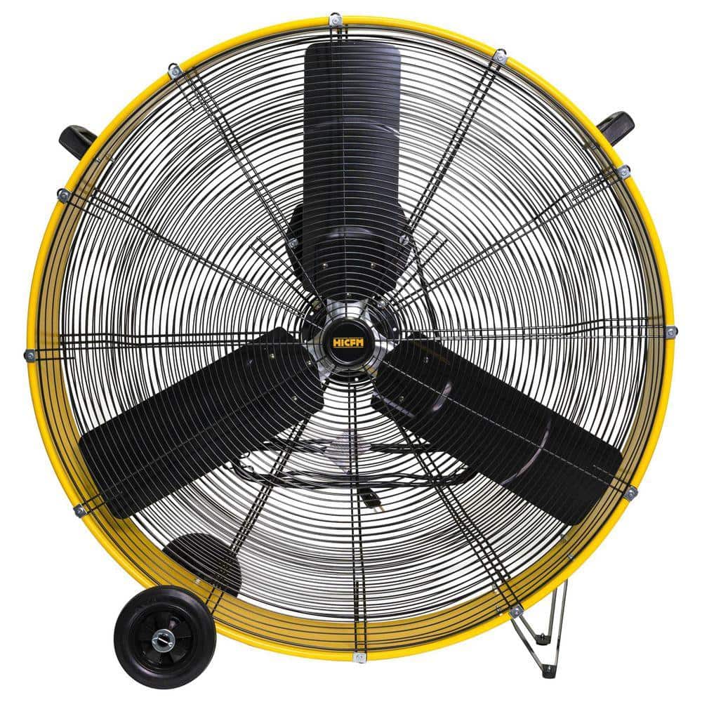 WOCK HICFM 36 in. Yellow Heavy Duty Barrel Drum Fan, 21000 CFM, DC Brushless Motor, UL Listed, Workshop and Garage Use