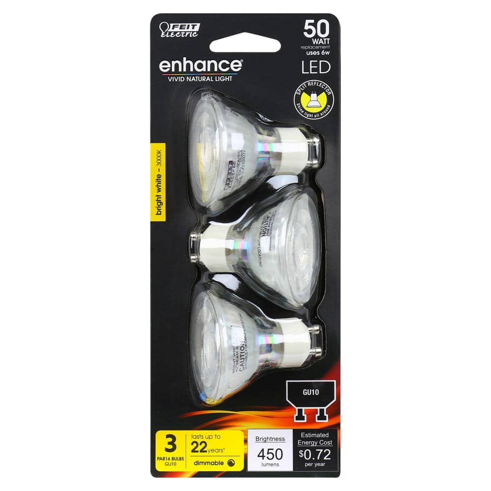 Feit Electric 50-Watt Equivalent MR16 GU10 Dimmable Track Lighting 90+ CRI Frosted Flood LED Light Bulb, Bright White (3-Pack) (4)