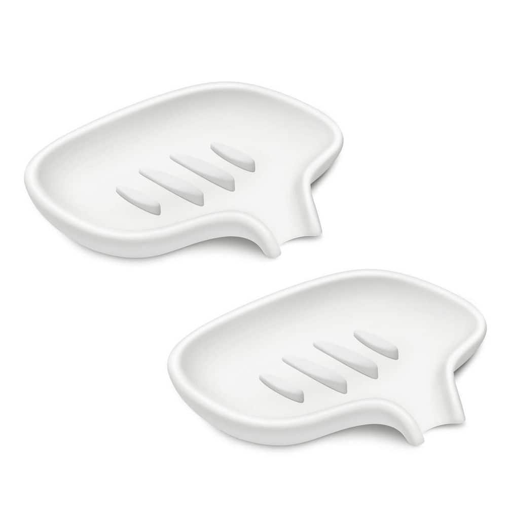 Unbranded Set of 2 White Silicone Soap Dish Waterfall Draining Bar Soap Holder Tray for Bathroom and Kitchen Sink (1)