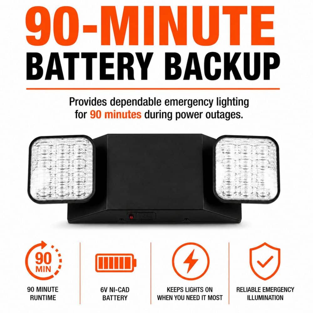 Commercial Electric 1-Pack 11-Watt Equivalent Rectangle Integrated LED Black Emergency Light with Ni-Cad 6.0-Volt Battery (4)