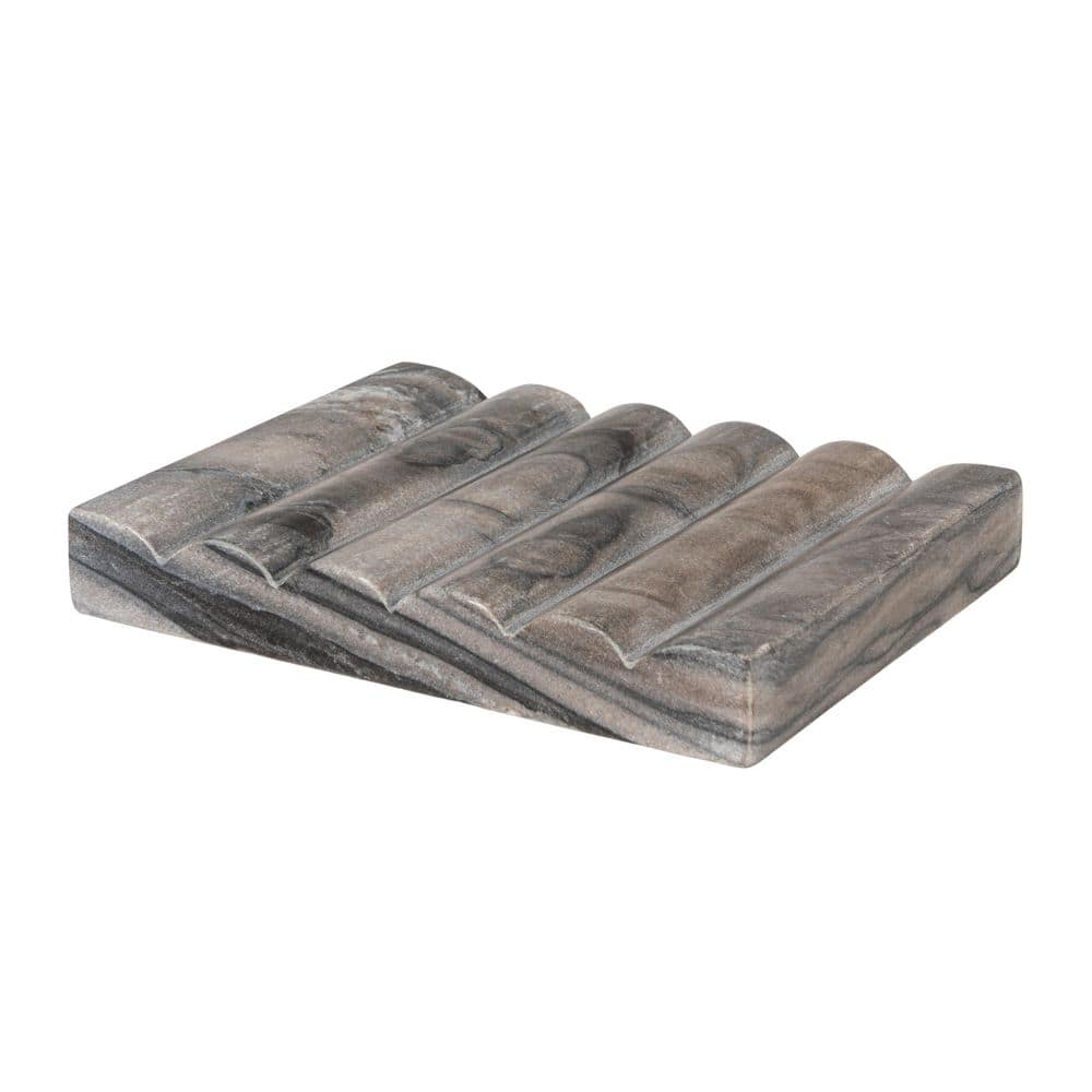 Storied Home Pietra Freestanding Hand-carved Marble Soap Dish in Gray