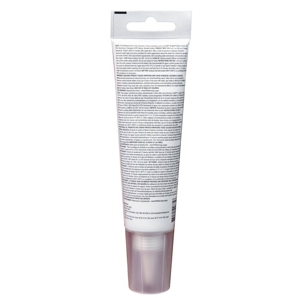 POLYMERSHAPES 100% Silicone 2.8 oz. Clear Caulk and Sealant for Plastic Sheets (3)