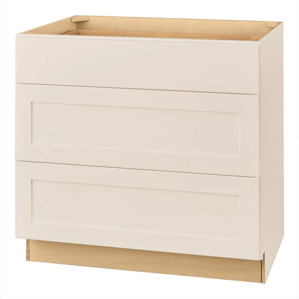 Hampton Bay Avondale 36 in. W x 24 in. D x 34.5 in. H Ready to Assemble Plywood Shaker Drawer Base Kitchen Cabinet in Antique White