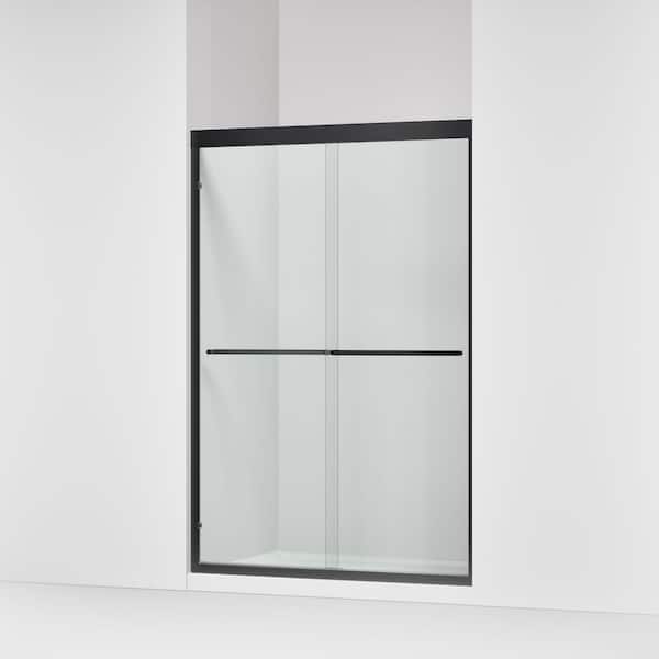 KOHLER Lively 57-60 in. W x 70 in. H Frameless Sliding Shower Door in Matte Black with 1/4 in. Thick Clear Tempered Glass