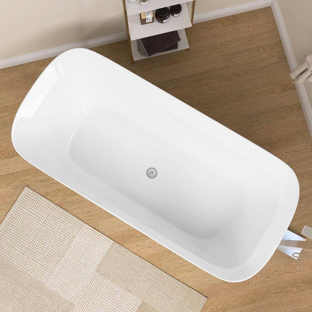 Getpro 30.7 in. Acrylic Freestanding Soaking Bathtub Center Chrome Drain Alone Tub for Bathroom Flat Bottom (4)