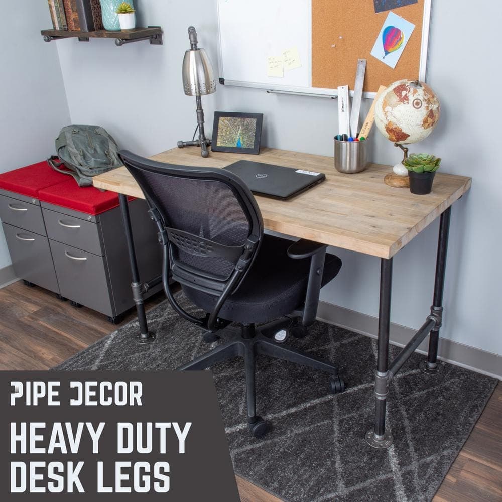 PIPE DECOR L Black Steel Pipe Heavy Duty Industrial H-Style Desk Legs with Round Flanges (3)