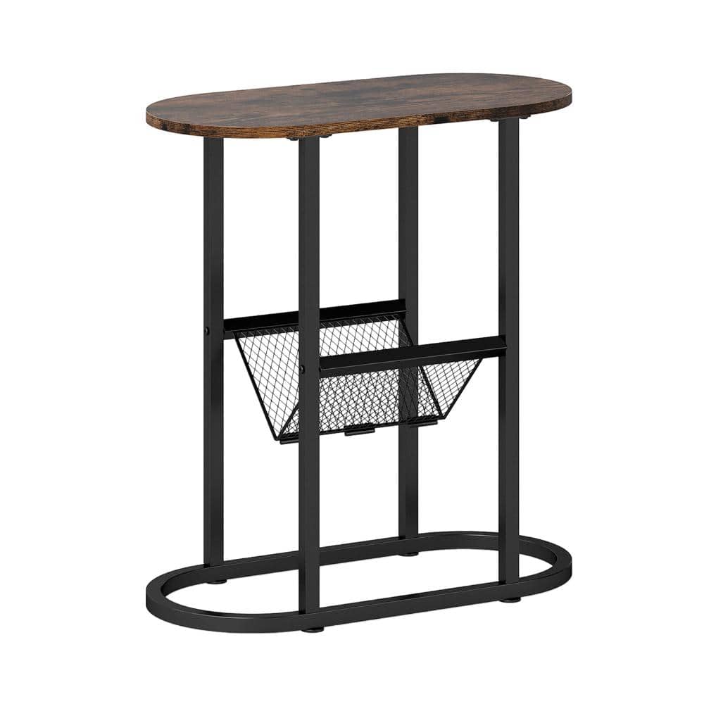 Volenca Industrial Oval Side Table, 2-Tier Accent Table with Mesh Shelf, Sofa Side Organizer (1)