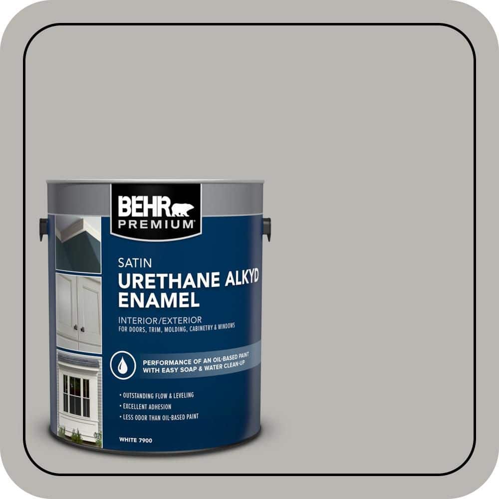 BEHR PREMIUM 1 gal. Home Decorators Collection #HDC-MD-26 Sonic Silver Urethane Alkyd Satin Enamel Interior/Exterior Paint (1)