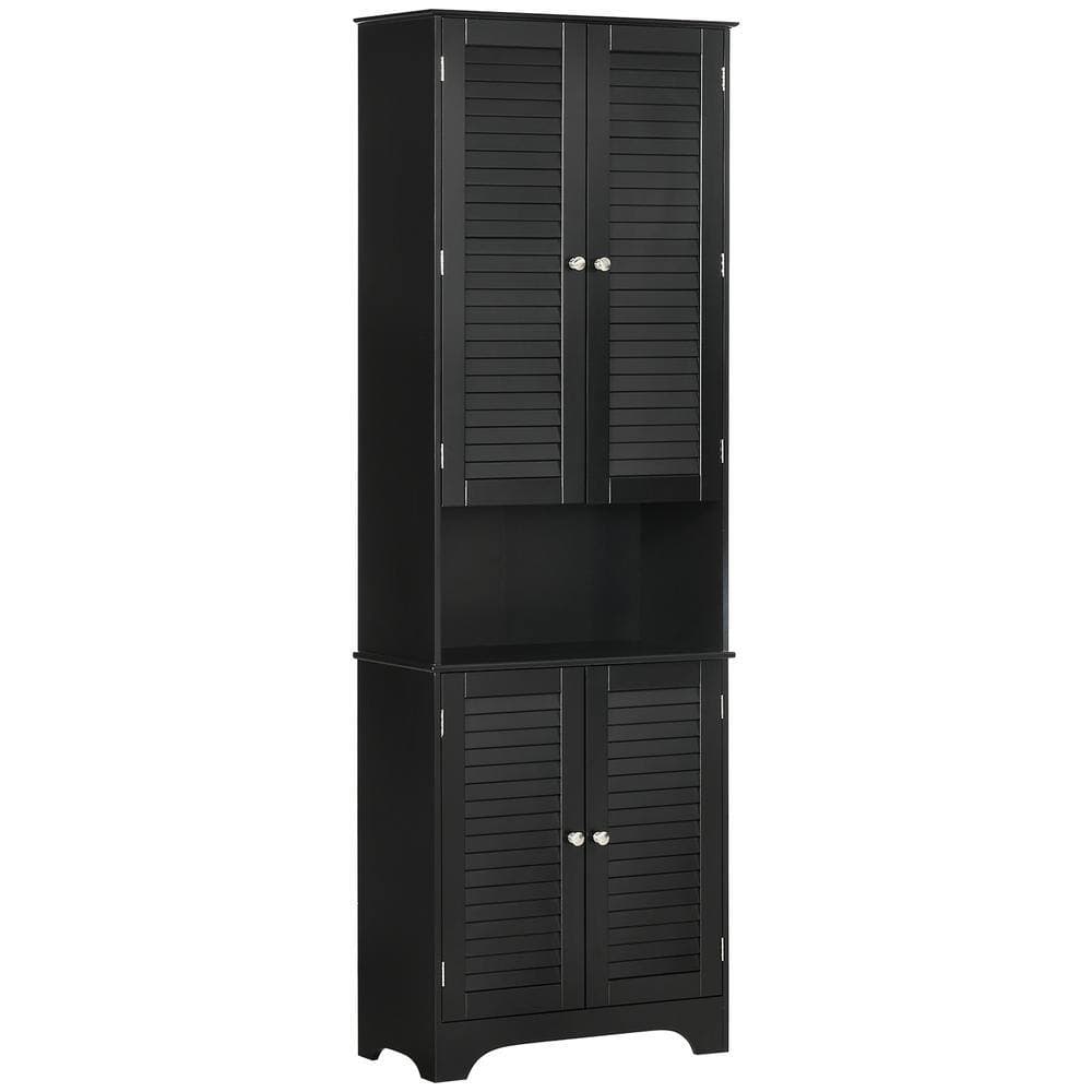 HOMCOM 23.5 in. W x 11.75 in. D x 71.75 in. H Black MDF Freestanding Linen Cabinet with Shelf, 2-Cabinets, Black (2)