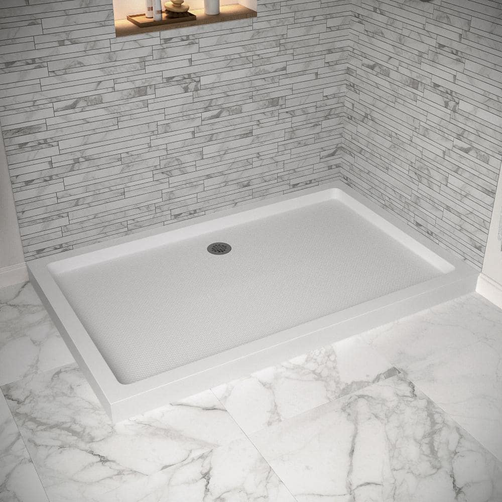 Streamline 60 in. L 36 in. W Corner Acrylic Shower Pan Base, with Left Hand Drain, Drain Included (3)