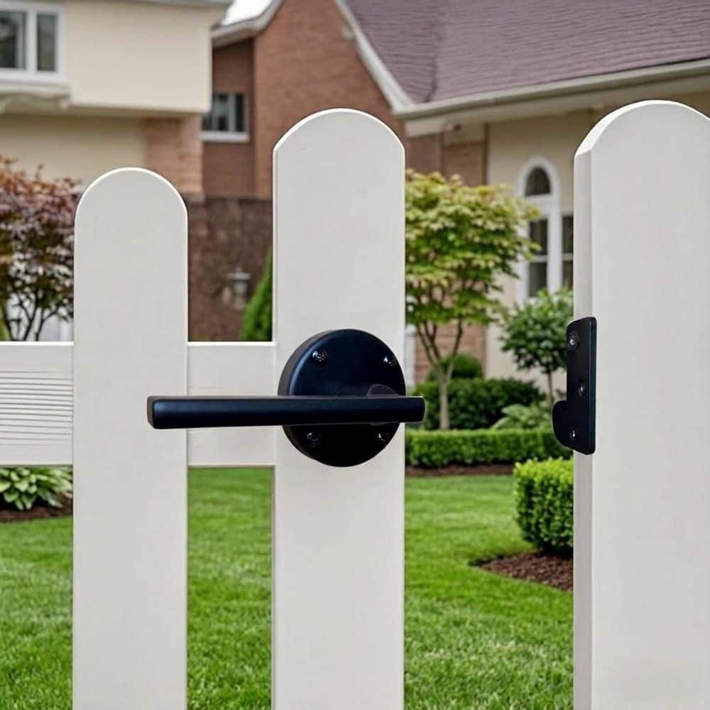 Unbranded Double Sided Self Locking Gate Latch Left Hinged Handle Black Powder Coated Stainless Steel for Wooden Fence (2)