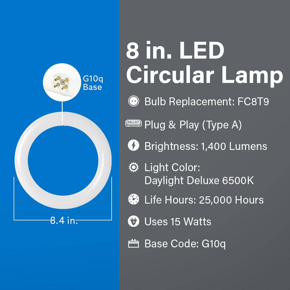 Feit Electric 15-Watt 8 in. T9 G10q Type A Plug and Play Linear Circline LED Tube Light Bulb, Daylight Deluxe 6500K (3)