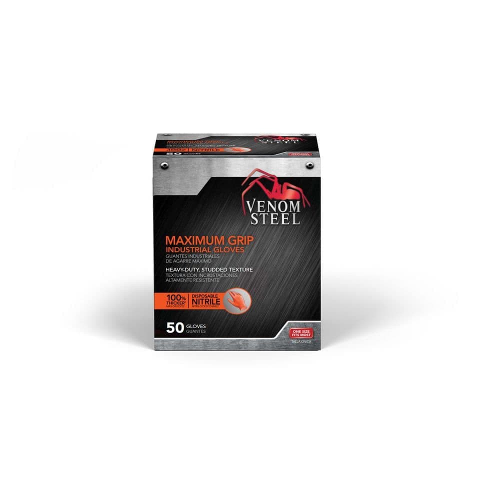 Venom Steel Maximum Grip Orange Studded Texture Disposable Nitrile Gloves (50-Count)