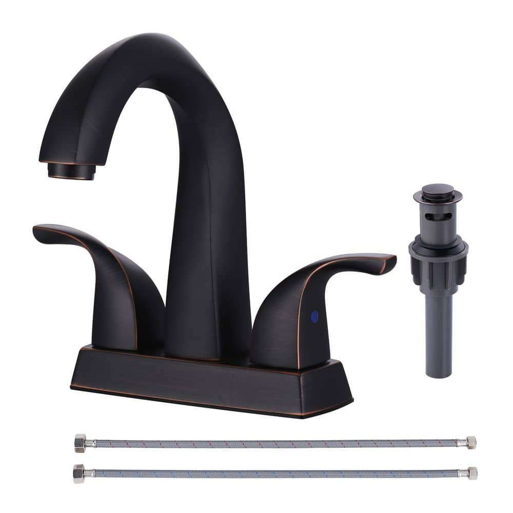 AVITAS 4 in. Centerset Double Handle High Arc Bathroom Faucet with Pop Up Drain Kit Included in Spot Resist Oil Rubbed Bronze (1)
