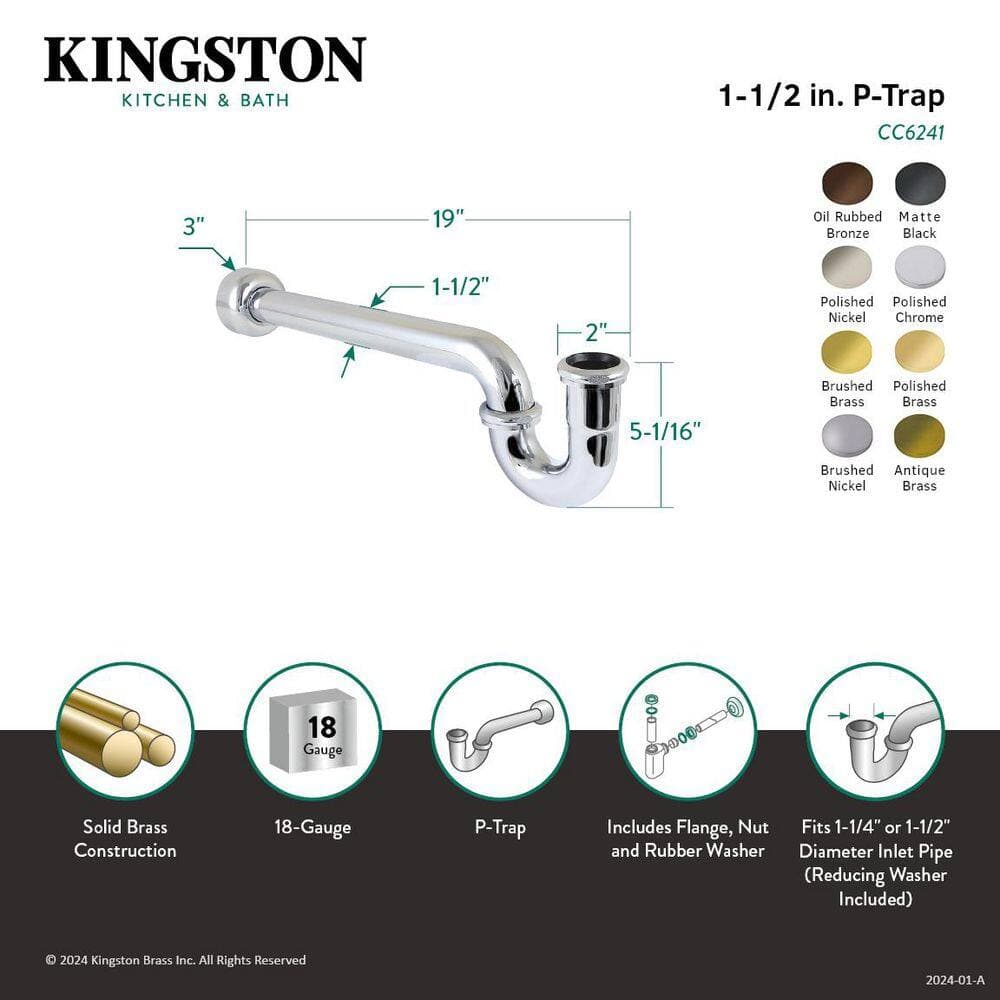 Kingston Brass Trimscape 1-1/2 Inch 18-Gauge Decor P-Trap in Brushed Brass (2)