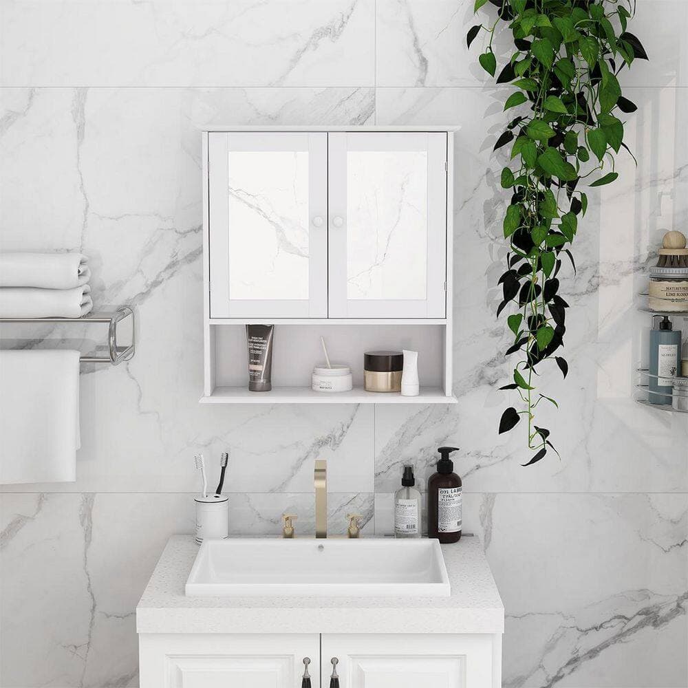 COWLOWN 21.65 in. W x 6.49 in. D x 22.83 in. H White Bathroom Wall Cabinet with Doule Mirror Doors and Shelves (3)