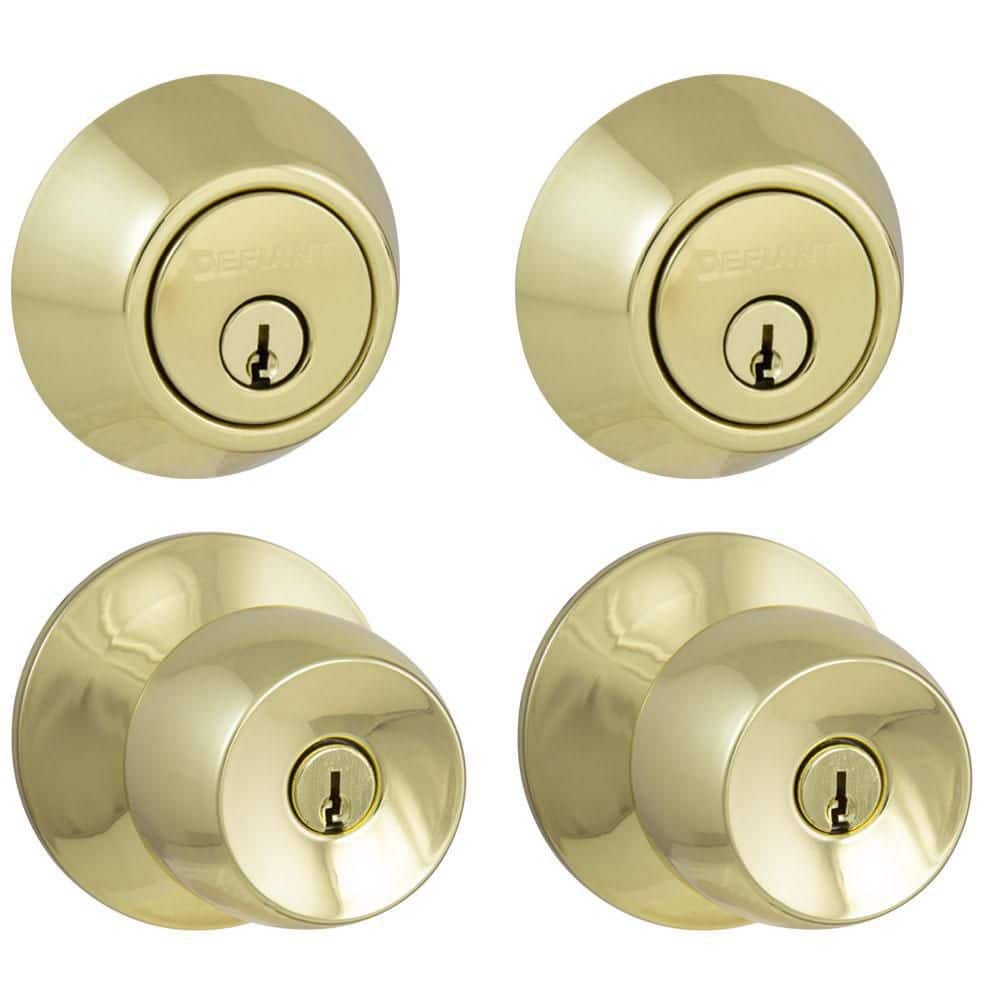 Defiant Brandywine Polished Brass Single Cylinder Keyed Entry Project Pack (1)