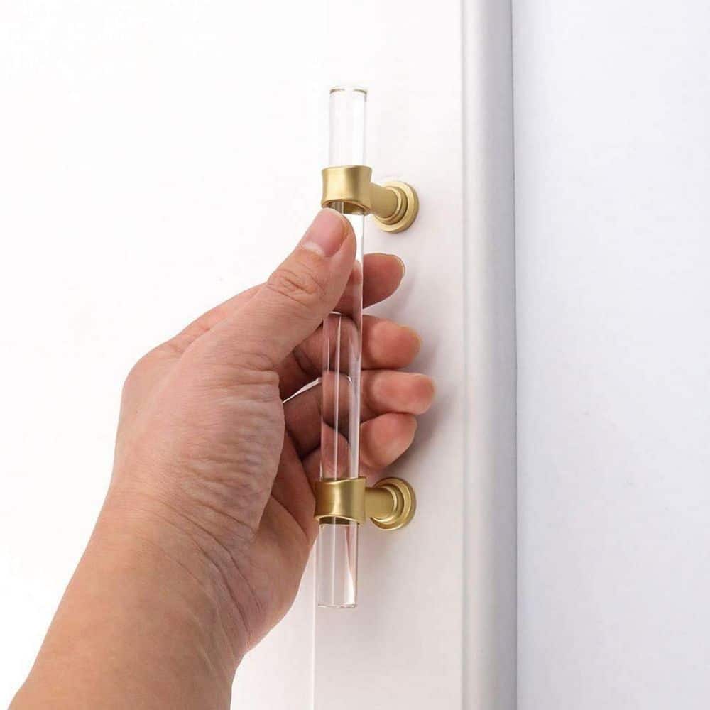 Wudkey 10-Pack 5 in. Hole Center Gold Brushed Brass Cabinet Pulls, Acrylic Drawer Handles with Zinc Alloy Base (3)
