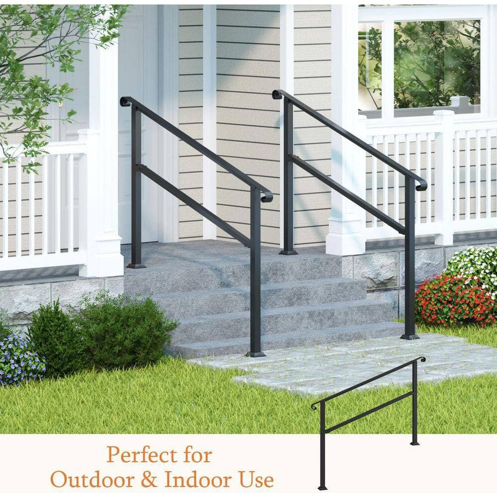 Afoxsos Set of 2 Heavy Duty Adjustable Metal Hand Rails for Outdoor Steps Deck Porch Railing Kit 3 Step Stair Handrails (2)