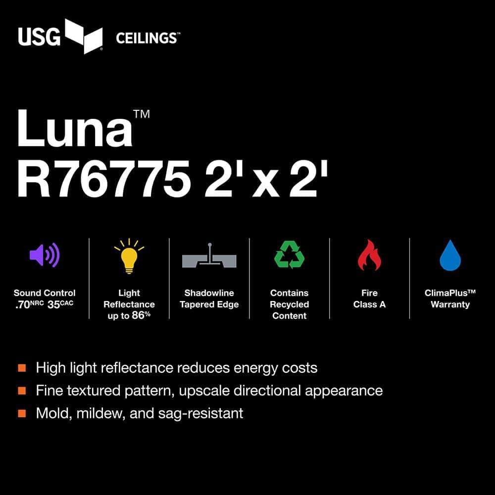 USG Ceilings 2 ft. x 2 ft. Luna White Shadowline Tapered Edge Lay-In Ceiling Tile, case of 4 (16 sq. ft.) (3)