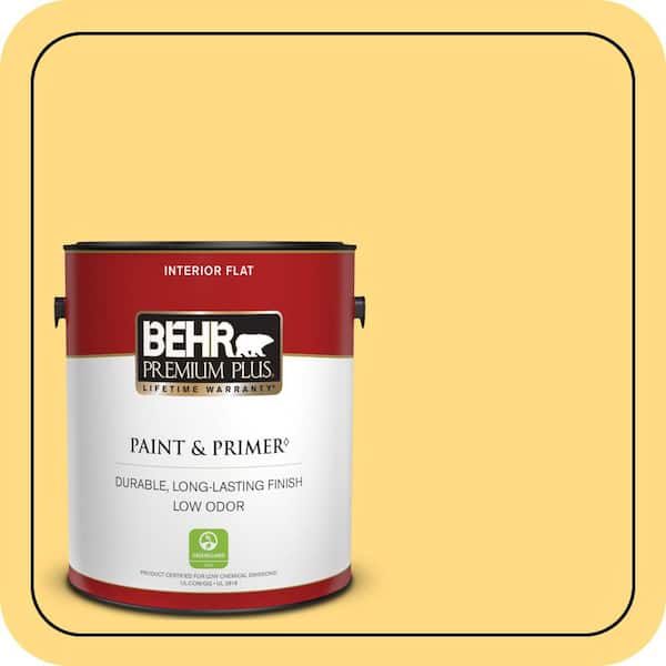 BEHR PREMIUM PLUS 1 gal. #P290-4 Spirited Yellow Flat Low Odor Interior Paint & Primer (2)