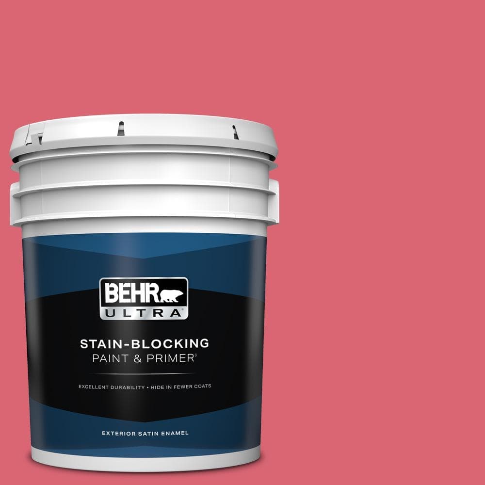 BEHR ULTRA 5 Gal. #P150-5A Strawberry Taffy Satin Enamel Exterior Paint and Primer