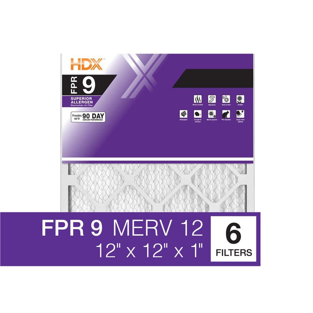 HDX 12 in. x 12 in. x 1 in. Superior Pleated Air Filter FPR 9, MERV 12 (6-Pack)