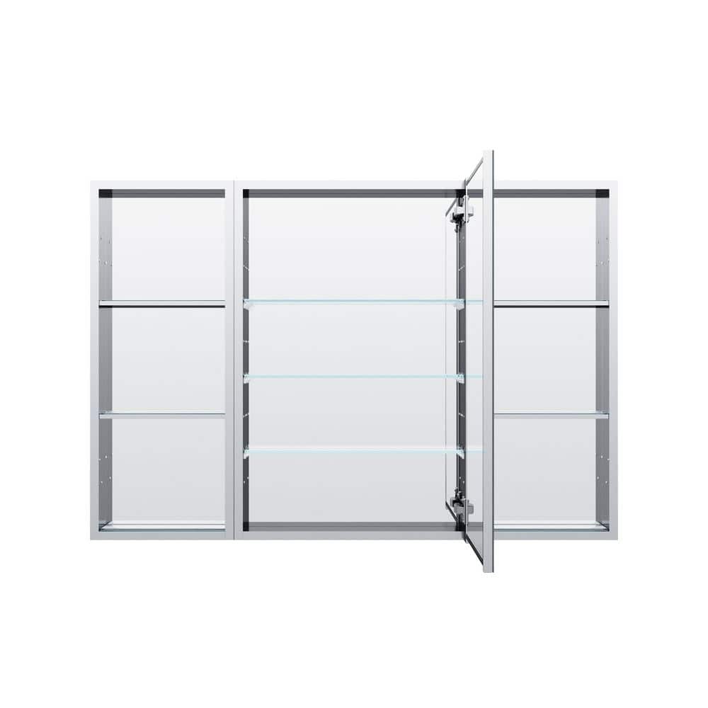 FORCLOVER 44 in. W x 30 in. H Rectangular Medicine Cabinet with Mirror in Silver with Adjustable Shelves, Soft-Close, Side Cabinet