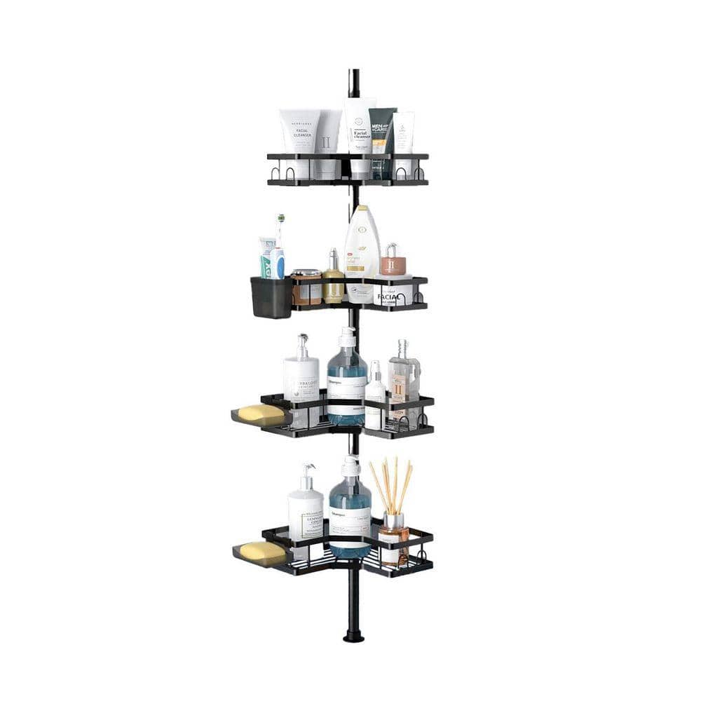 Unbranded 9.27in L 120in H Stainless Steel Tension Mounted Shower Shelf Rustproof Adjustable 4 Tier Storage Organizer Silver (1)