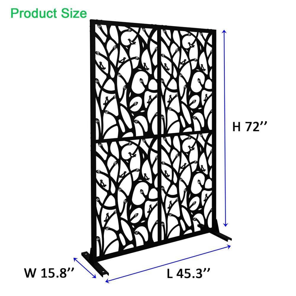 cadeninc 3.8 ft. x 6 ft. Outdoor and Indoor Freestanding Metal Privacy Screen Fence Panels, Black Bird Shape (Not Composite) (2)