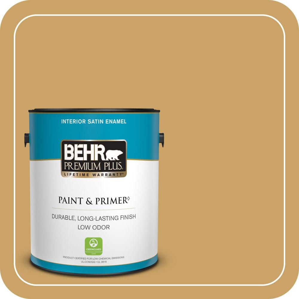 BEHR PREMIUM PLUS 1 gal. #PPU6-17 Classic Gold Satin Enamel Low Odor Interior Paint & Primer